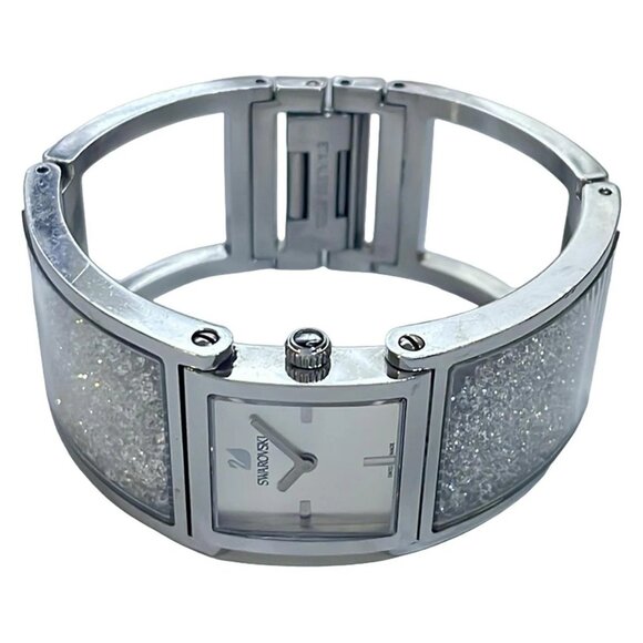 Auth SWAROVSKI Crystal Line Bangle 5027134 Unconfirmed Silver Wrist Watch - Picture 2 of 5